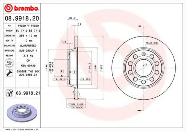 Tarcza hamulcowa tylna 08991821 BREMBO