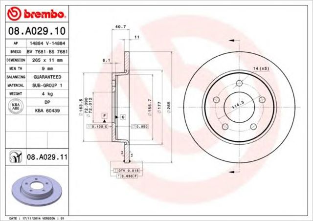 Tarcza hamulcowa tylna 08A02910 BREMBO