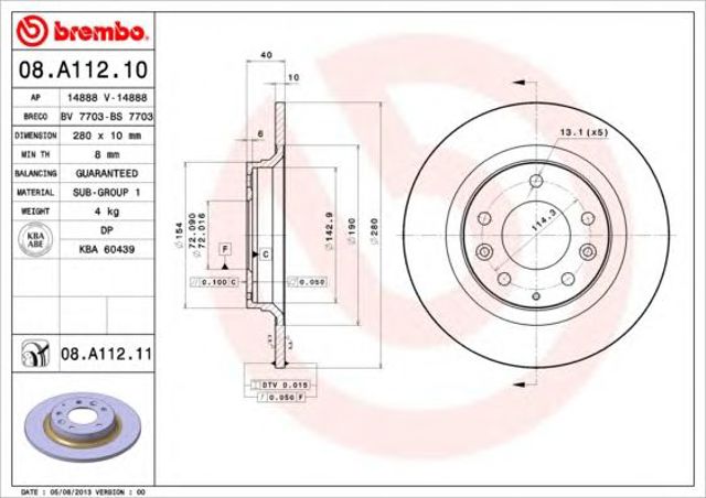 Tarcza hamulcowa tylna 08A11211 BREMBO