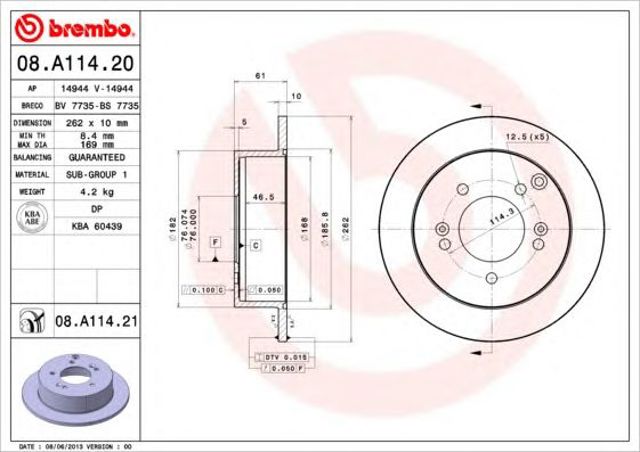 Tarcza hamulcowa tylna 08A11420 BREMBO