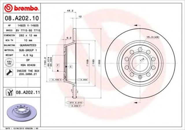 Tarcza hamulcowa tylna 08A20211 BREMBO
