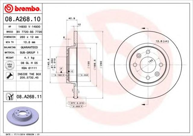 Tarcza hamulcowa przednia 08A26810 BREMBO