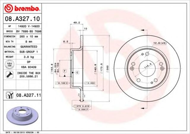Tarcza hamulcowa tylna 08A32711 BREMBO