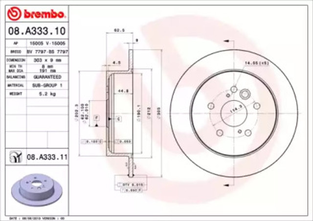 Tarcza hamulcowa tylna 08A33311 BREMBO