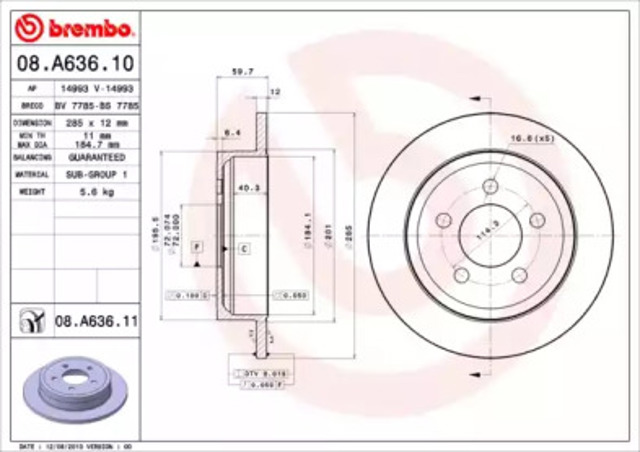 Tarcza hamulcowa tylna 08A63610 BREMBO