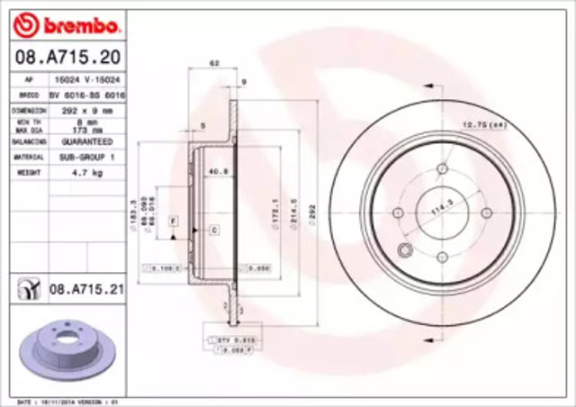 Tarcza hamulcowa tylna 08A71520 BREMBO