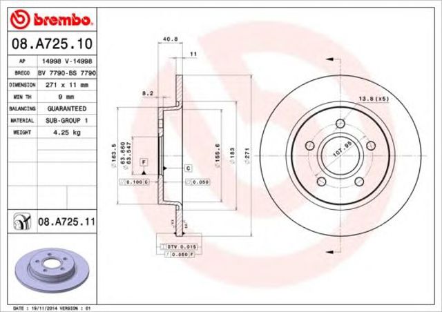 Tarcza hamulcowa tylna 08A72510 BREMBO