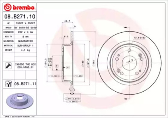 Tarcza hamulcowa tylna 08B27111 BREMBO