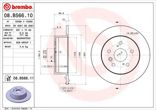 Tarcza hamulcowa tylna 08B56611 BREMBO
