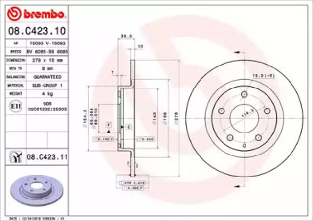 Tarcza hamulcowa tylna 08C42311 BREMBO