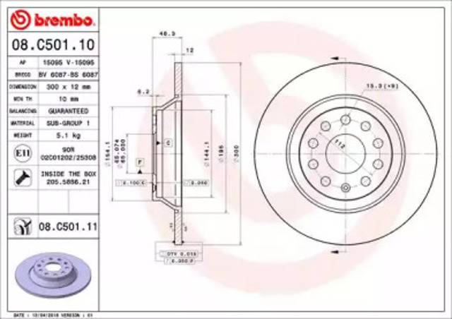 Tarcza hamulcowa tylna 08C50111 BREMBO