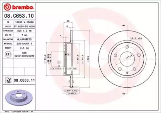 Tarcza hamulcowa tylna 08C65311 BREMBO