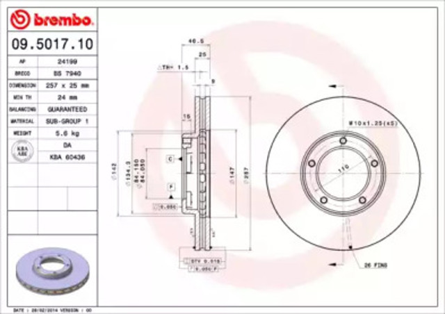 Tarcza hamulcowa przednia 09501710 BREMBO
