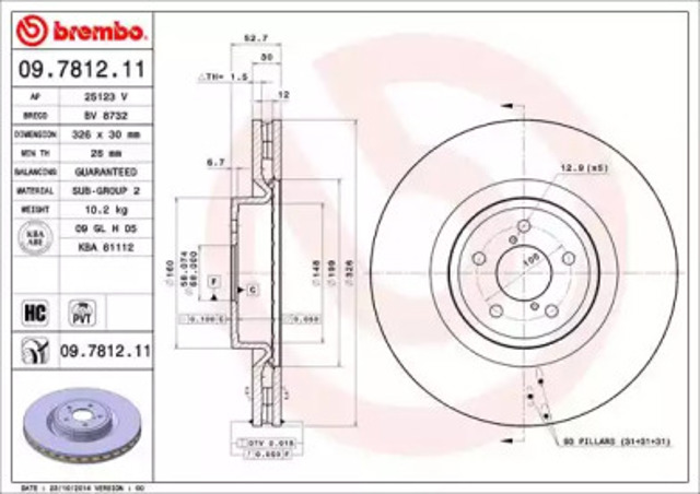 Tarcza hamulcowa przednia 09781211 BREMBO