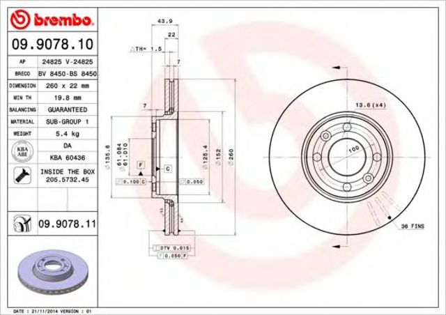 Tarcza hamulcowa przednia 09907810 BREMBO