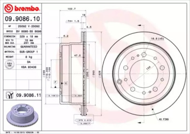 Tarcza hamulcowa tylna 09908611 BREMBO