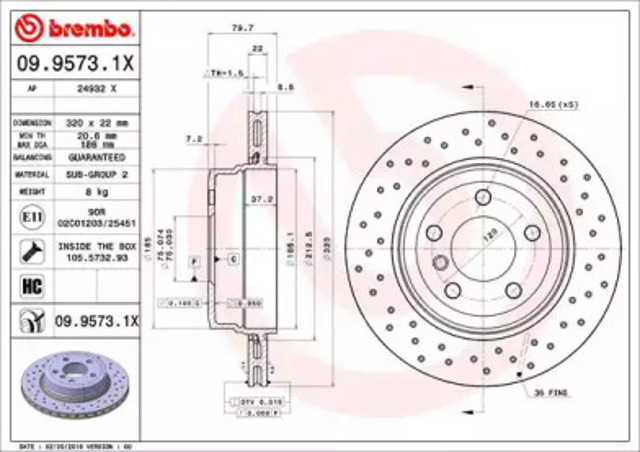 Tarcza hamulcowa tylna 0995731X BREMBO