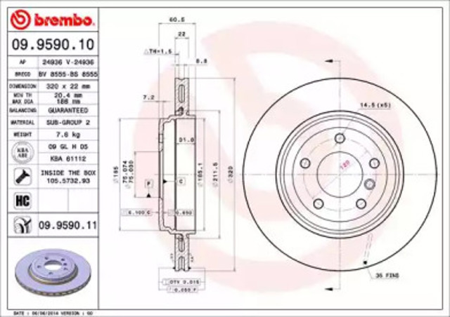 Tarcza hamulcowa tylna 09959011 BREMBO