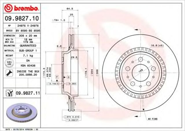 Tarcza hamulcowa tylna 09982711 BREMBO