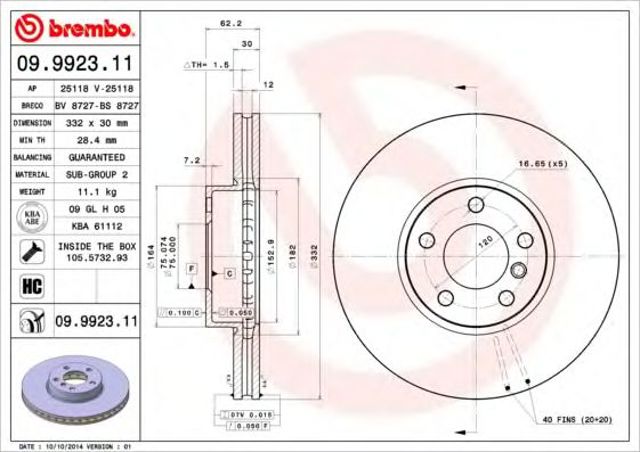 Tarcza hamulcowa przednia 09992311 BREMBO
