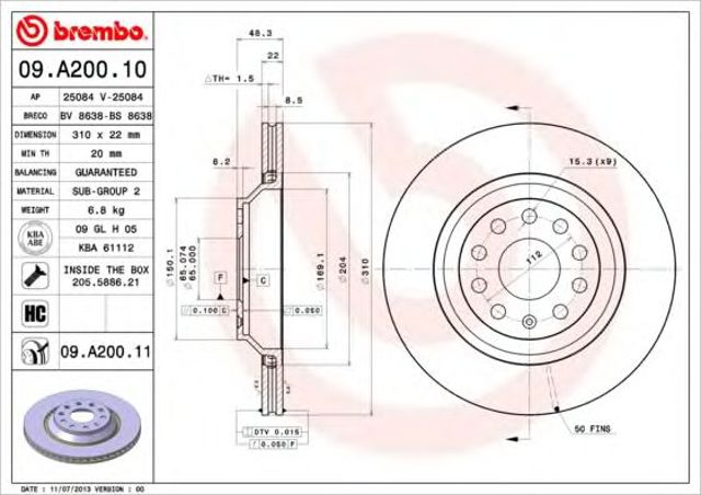 Tarcza hamulcowa tylna 09A20011 BREMBO