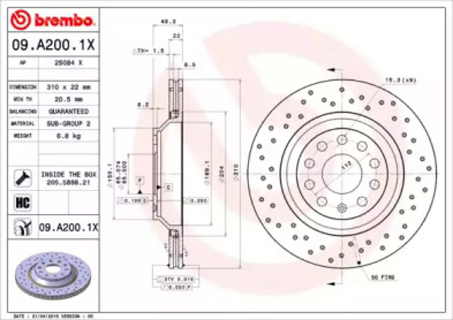 Tarcza hamulcowa tylna 09A2001X BREMBO
