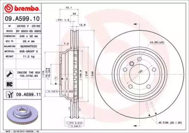 Tarcza hamulcowa przednia 09A59911 BREMBO