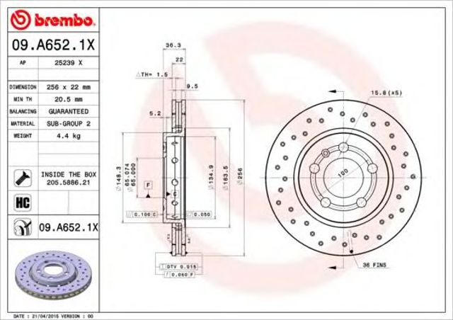 Tarcza hamulcowa tylna 09A6521X BREMBO