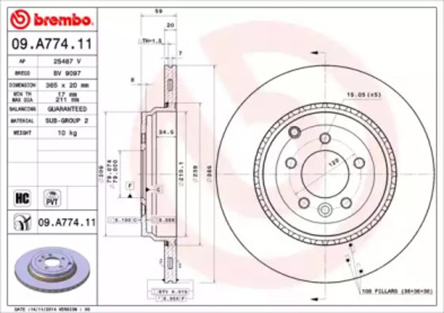 Tarcza hamulcowa tylna 09A77411 BREMBO