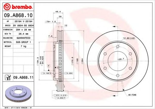 Tarcza hamulcowa przednia 09A86810 BREMBO