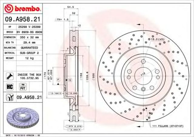 Tarcza hamulcowa przednia 09A95821 BREMBO