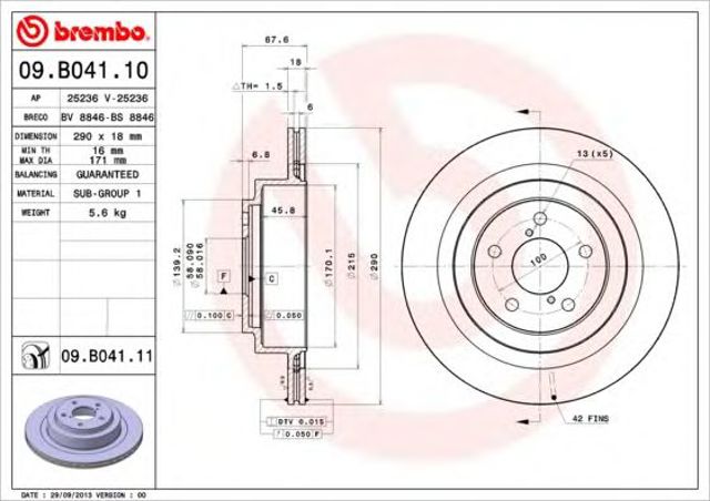 Tarcza hamulcowa tylna 09B04110 BREMBO