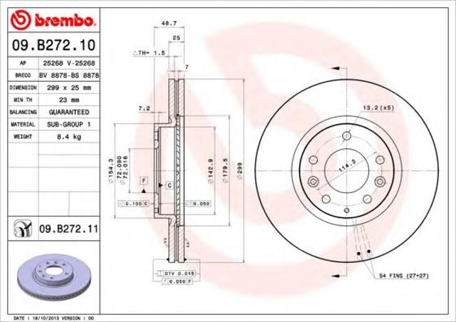 Tarcza hamulcowa przednia 09B27210 BREMBO