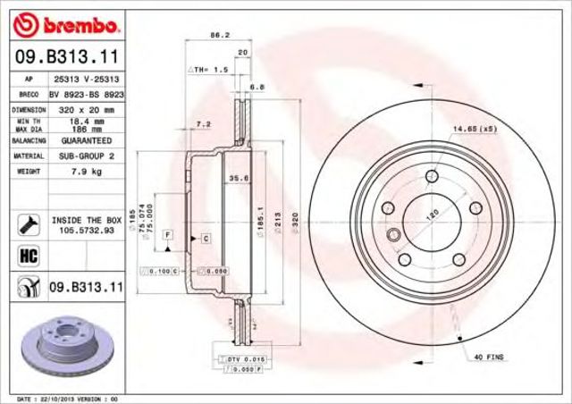 Tarcza hamulcowa tylna 09B31311 BREMBO