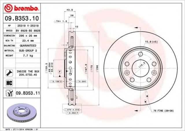 Tarcza hamulcowa przednia 09B35310 BREMBO