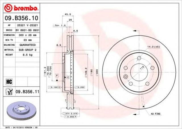 Tarcza hamulcowa przednia 09B35611 BREMBO