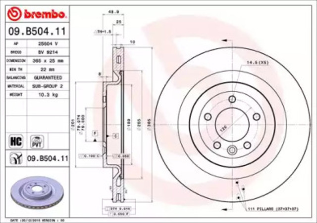 Tarcza hamulcowa tylna 09B50411 BREMBO