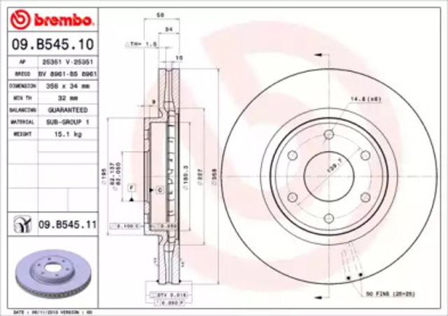 Tarcza hamulcowa przednia 09B54511 BREMBO