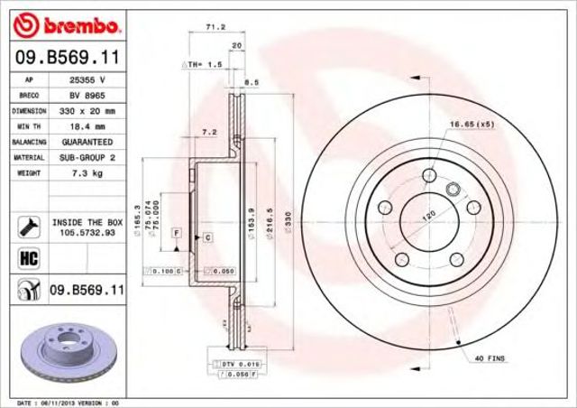 Tarcza hamulcowa tylna 09B56911 BREMBO