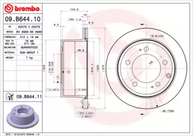 Tarcza hamulcowa tylna 09B64411 BREMBO