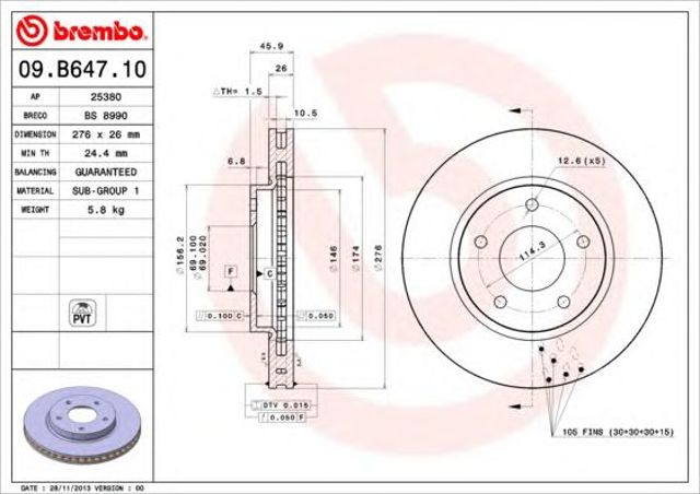 Tarcza hamulcowa przednia 09B64710 BREMBO