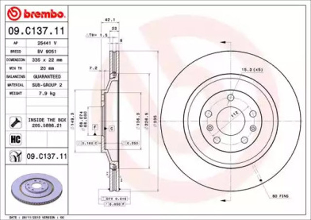 Tarcza hamulcowa tylna 09C13711 BREMBO