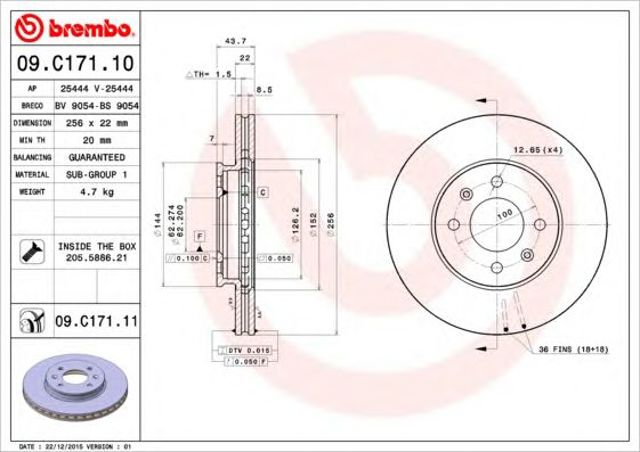 Tarcza hamulcowa przednia 09C17111 BREMBO