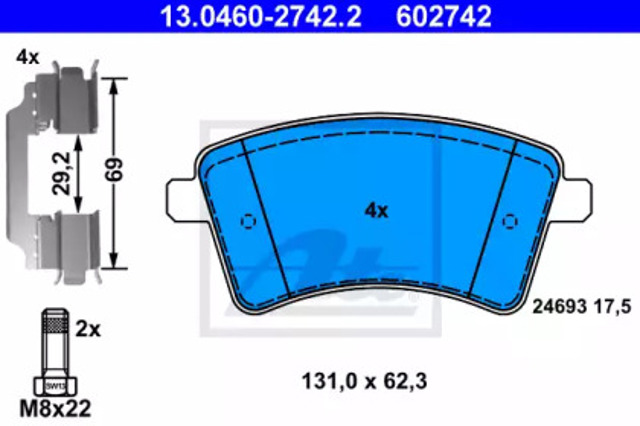 Klocki hamulcowe przednie tarczowe 13046027422 ATE