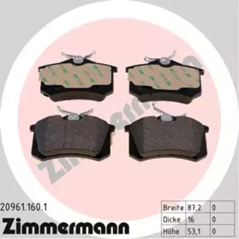 Okładziny (klocki) do hamulców tarczowych tylne 209611601 ZIMMERMANN