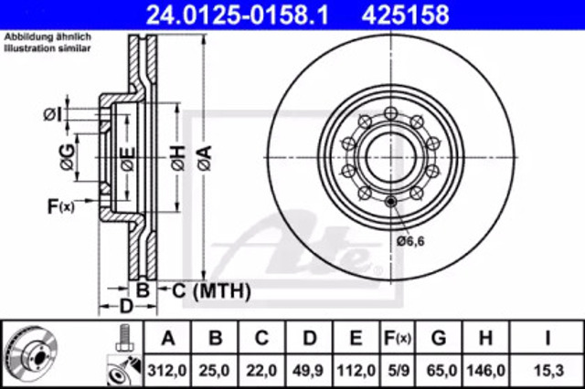 Tarcza hamulcowa przednia 24012501581 ATE