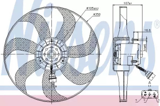 Wentylator elektryczny układu chłodzenia kompletny (silnik+wirnik) 85725 NISSENS