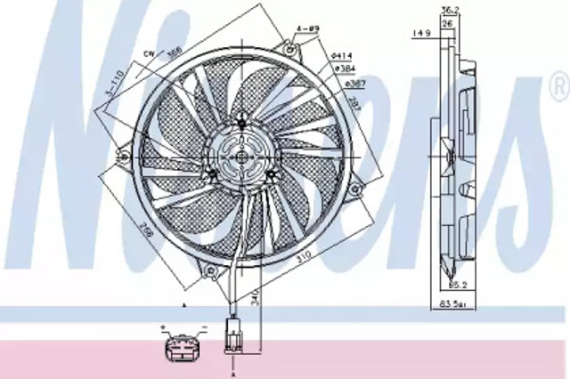 Wentylator elektryczny układu chłodzenia kompletny (silnik+wirnik) 85789 NISSENS