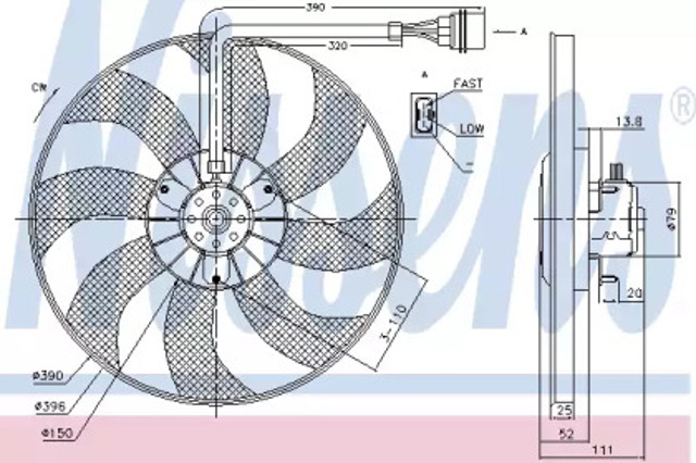Wentylator elektryczny układu chłodzenia kompletny (silnik+wirnik) 85796 NISSENS