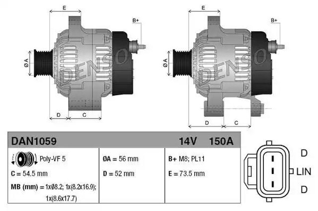 Alternator DAN1059 Denso